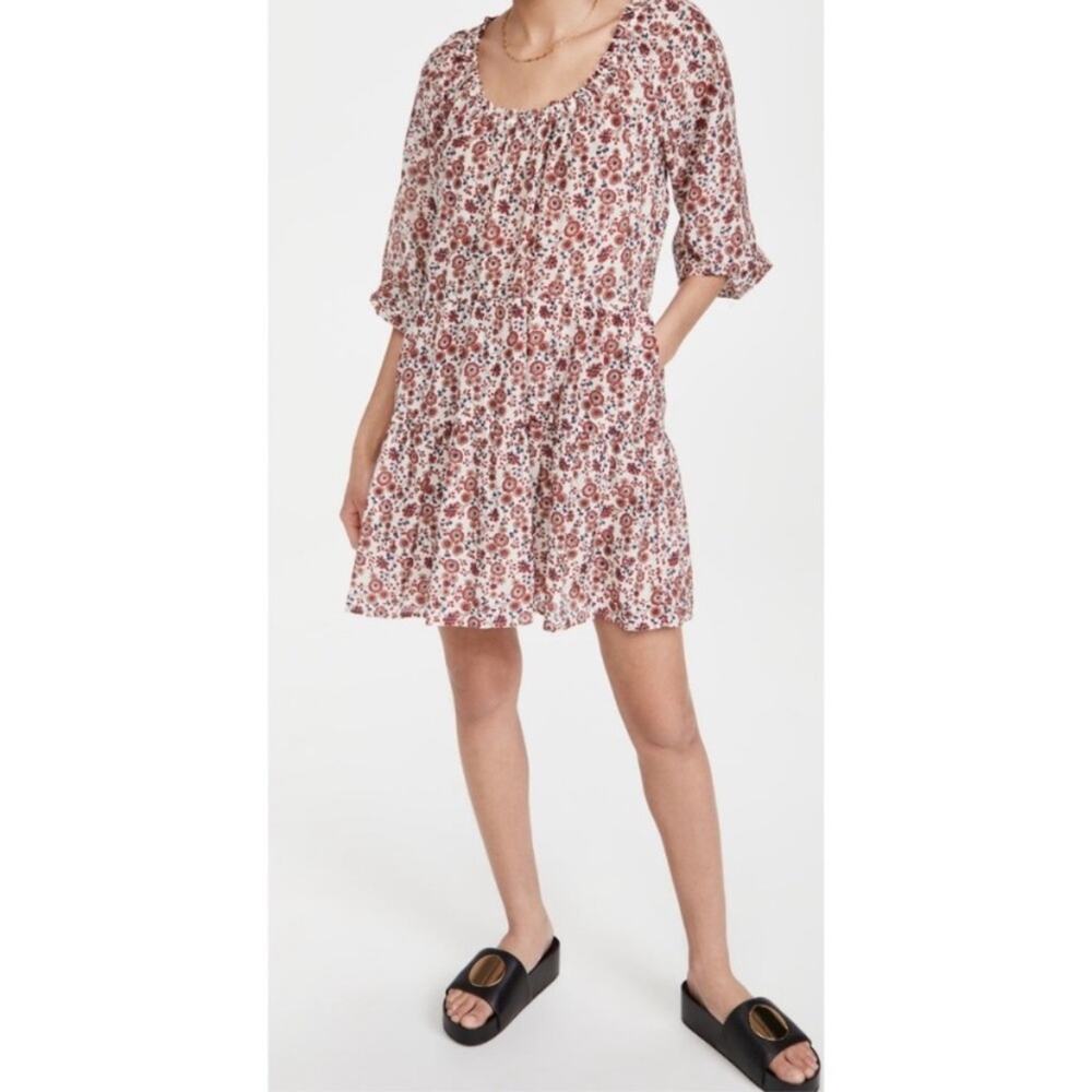 XiRena Dayln Cotton Silk Blend Long Sleeve Floral dress Red Spark S
